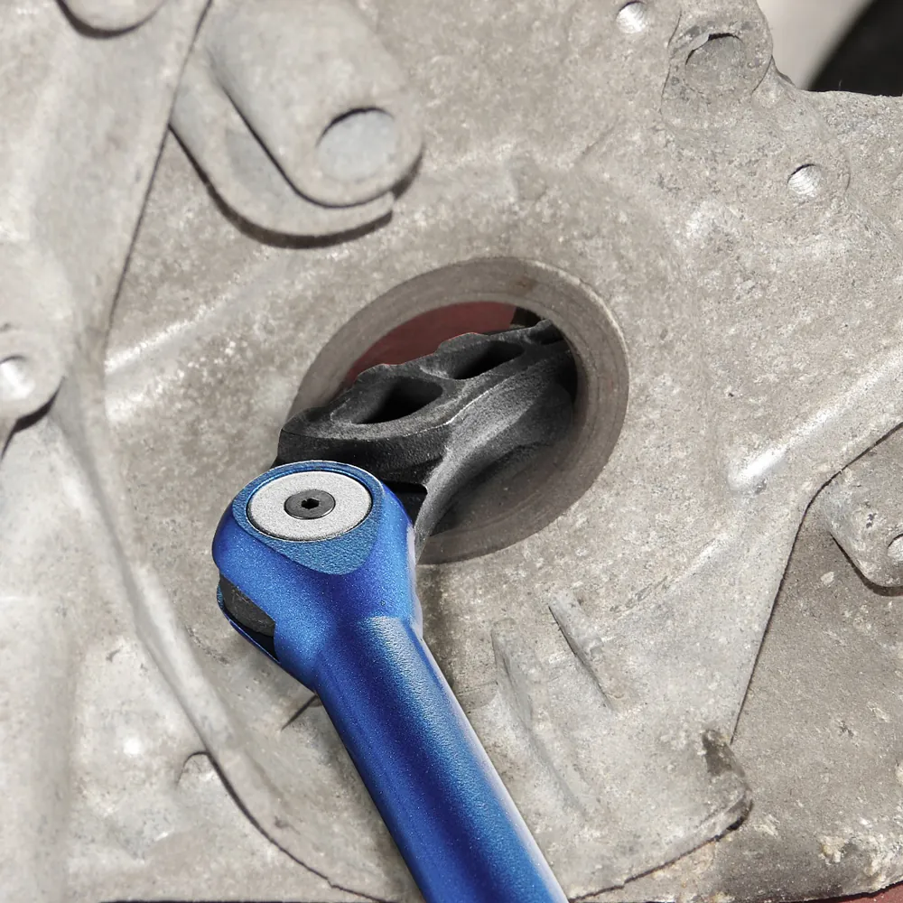 Poplock Double Gear Indexing Pry Bar used in automotive repair shop