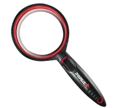 Red heavy duty magnifiying glass with LED light - Poplock Tools