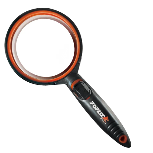 Orange heavy duty magnifiying glass with LED light - Poplock Tools