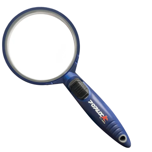 Blue heavy duty magnifiying glass with LED light - Poplock Tools