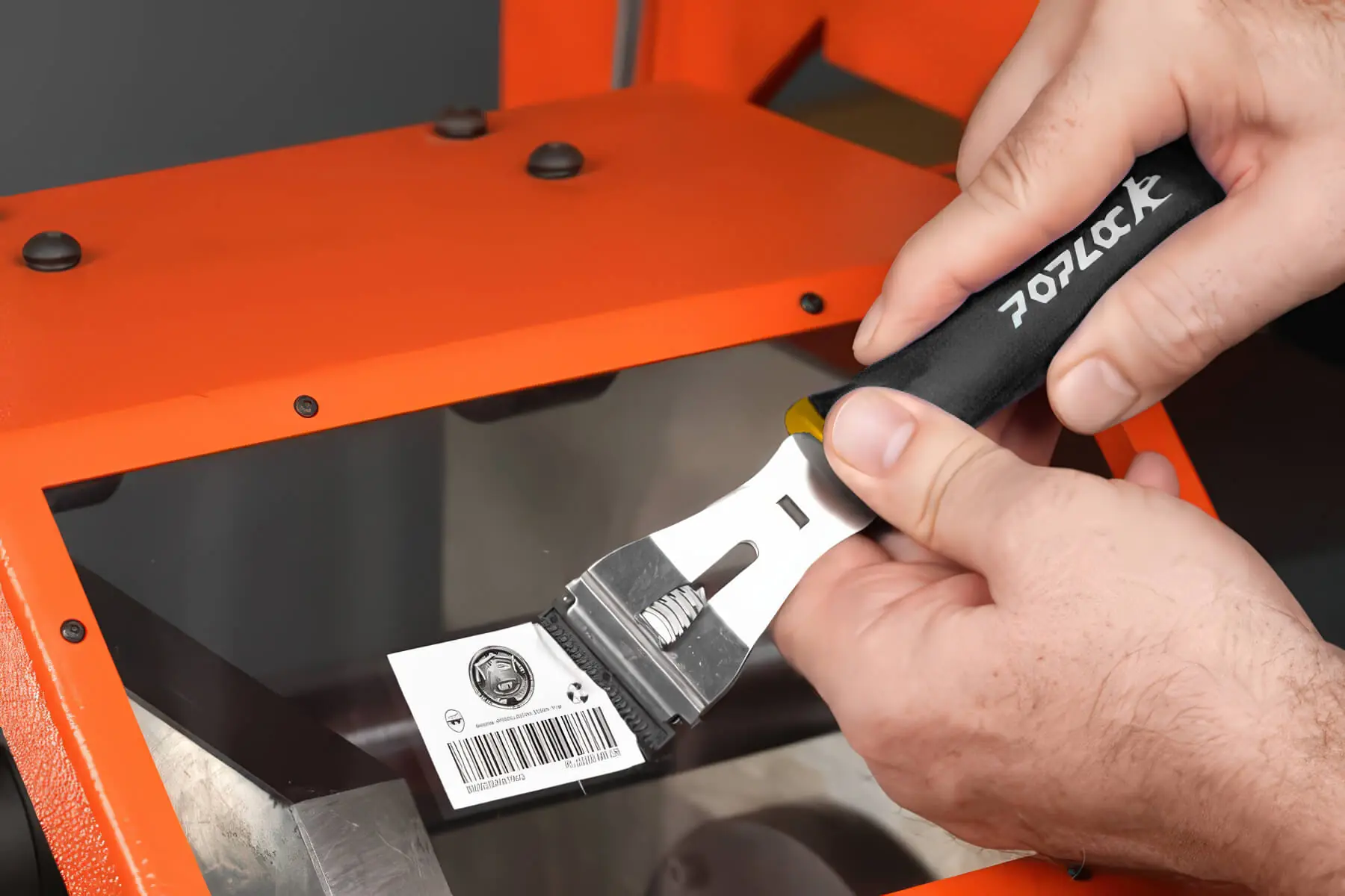 Sticker removal with plastic blade - Carbide Scraper Poplock