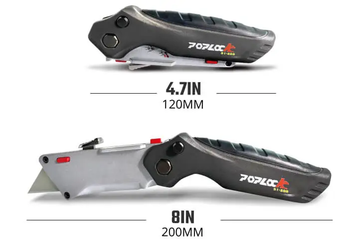 Utitility knife 2-in-1 blade switcher dimensions - Poplock Tools - available on amazon